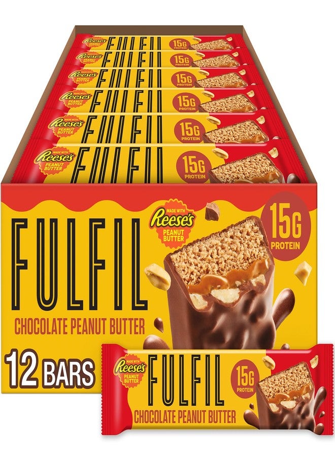 FULFIL Chocolate Peanut Butter Flavored Protein Bar Made with REESE's Peanut Butter, Gluten Free with 15g Protein, Pantry Staples, 12 Count - Image 1