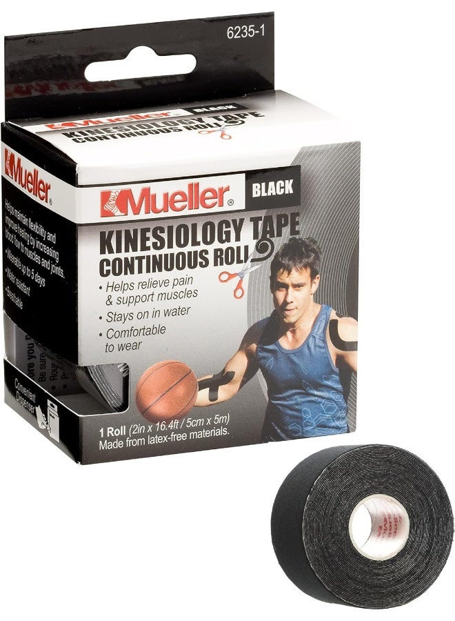 Mueller Kinesiology Single Roll Tape (5m x 5cm)| Helps Relieve Pain & Supports Muscles | Latex-Free, Comfortable, Waterproof, 1-Roll, Black - Image 1