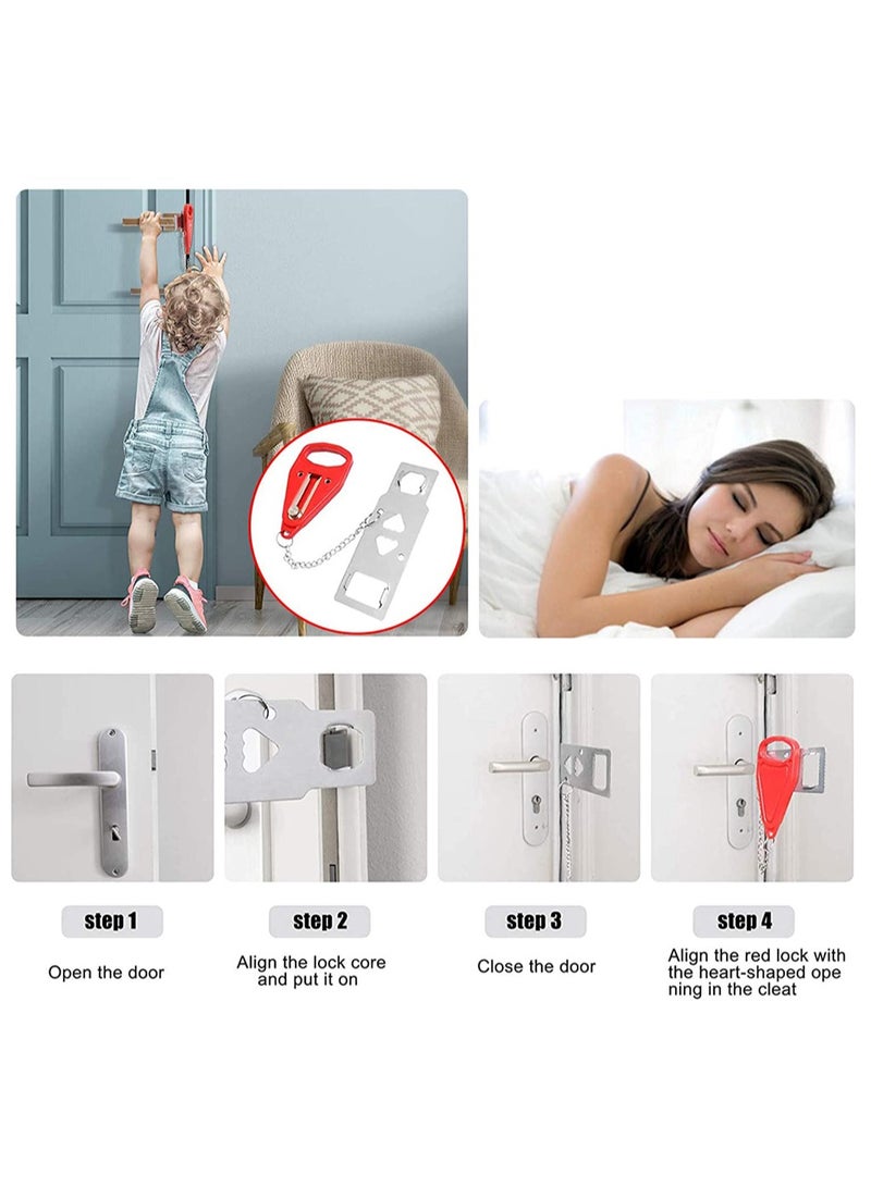KASTWAVE 2 Pieces Portable Door Lock Travel Door Locker Latch Traveling Extra Locks  - Image 2