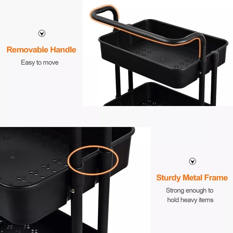 DASNDAS Nordic Mobile Trolley Simple Kitchen Living Room Storage Coffee Table 3Tier Utility CartStorage Rolling Cart Multifunctional Organizer Cart with Wheels - Image 3