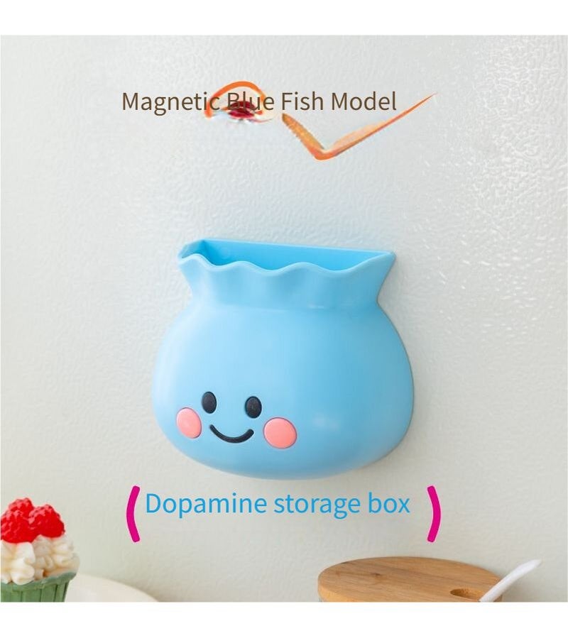 3D Cute Smiling Face Blue Wall Mounted Refrigerator Magnetic ABS Plastic Storage Box Lightweight Compact Novelty Shape For Bathroom Pen Holder - Image 2