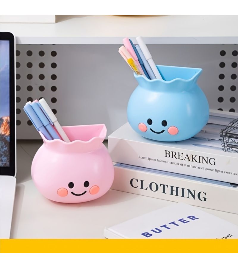 3D Cute Smiling Face Blue Wall Mounted Refrigerator Magnetic ABS Plastic Storage Box Lightweight Compact Novelty Shape For Bathroom Pen Holder - Image 3