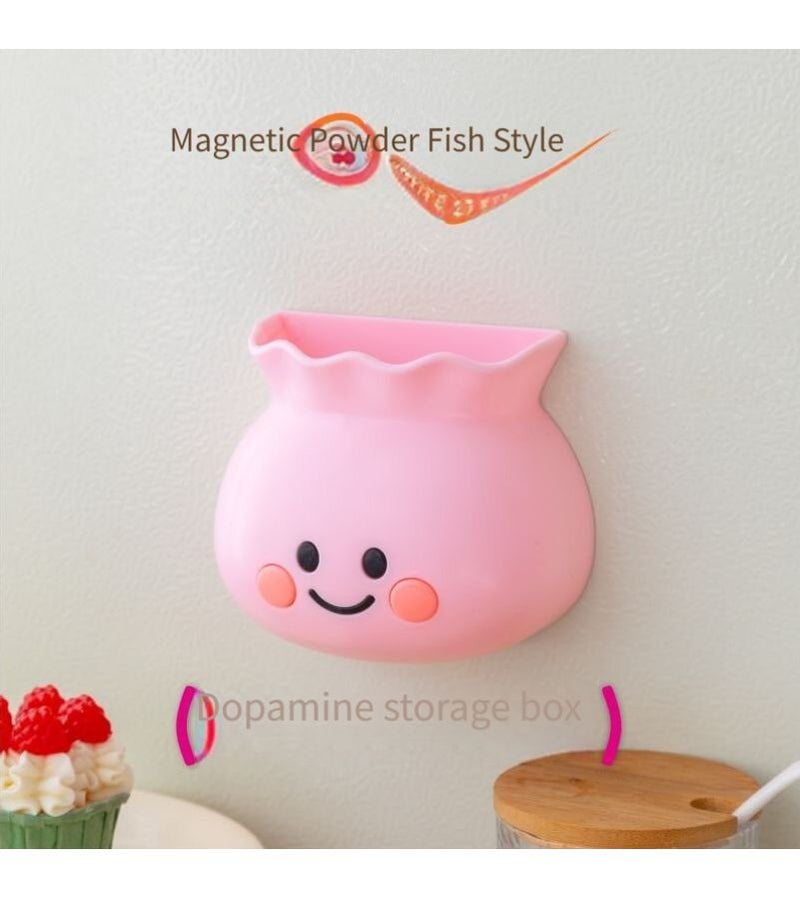 3D Cute Smiling Face Blue Wall Mounted Refrigerator Magnetic ABS Plastic Storage Box Lightweight Compact Novelty Shape For Bathroom Pen Holder - Image 4