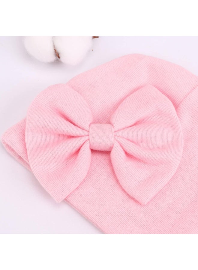 Baby Beanie Cap and Mittens Set, 4-Pack Cotton Bow Design, 0-6 Months, Multi-Color - Image 4