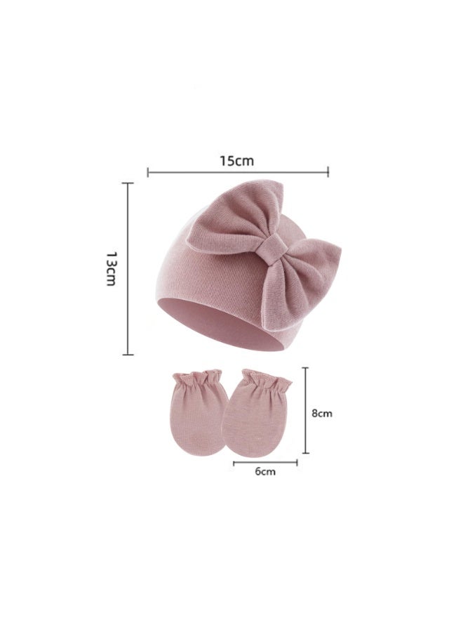 Baby Beanie Cap and Mittens Set, 4-Pack Cotton Bow Design, 0-6 Months, Multi-Color - Image 2