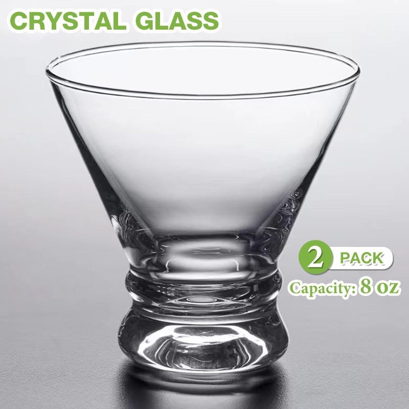 Gencywe 2 Pack Martini Glasses, 8 Ounce Crystal Cocktail Glasses, Martini Drinking Glasses, Hand Blown Stemless Cocktail Glassware for Bar, Martini, Cosmopolitan, Manhattan, Gimlet, Pisco Sour, Brandy - Image 2
