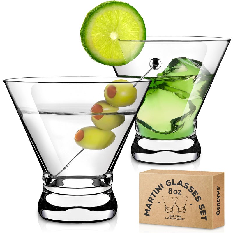 Gencywe 2 Pack Martini Glasses, 8 Ounce Crystal Cocktail Glasses, Martini Drinking Glasses, Hand Blown Stemless Cocktail Glassware for Bar, Martini, Cosmopolitan, Manhattan, Gimlet, Pisco Sour, Brandy - Image 1