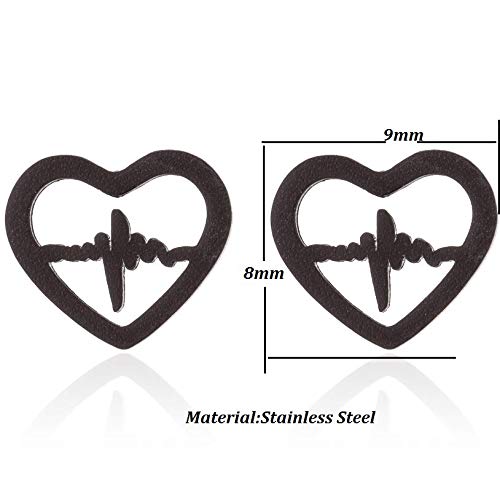 RUIZHEN Open Love Heart Shape Heartbeat EKG Stud Earrings Gift for Nurse (Gold) - Image 2