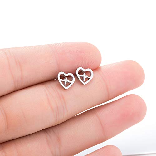 RUIZHEN Open Love Heart Shape Heartbeat EKG Stud Earrings Gift for Nurse (Gold) - Image 5