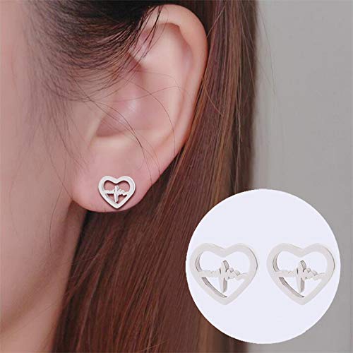RUIZHEN Open Love Heart Shape Heartbeat EKG Stud Earrings Gift for Nurse (Gold) - Image 3