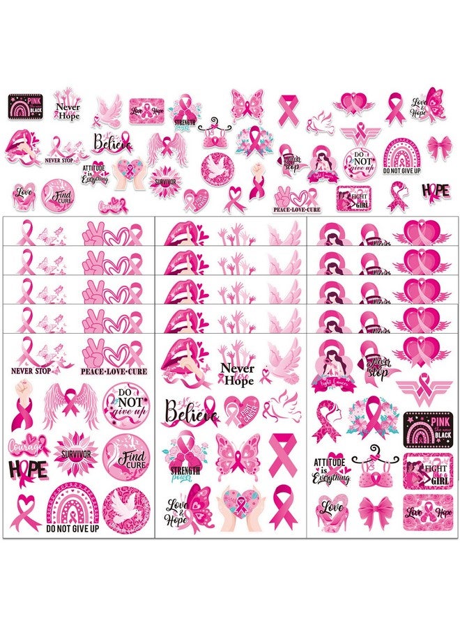 Qpout 185Pcs Breast Cancer Awareness Stickers Pink Ribbon Stickers Decals Hope Faith Strength Cure Decor Stickers For Breast Cancer Month Accessories Support Fundraising Party Favors Supplies - Image 1