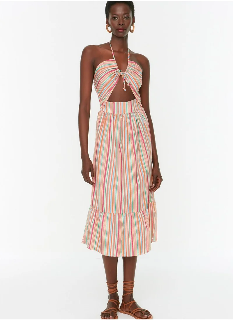 trendyol Striped Halter Neck Cut Out Detail Dress