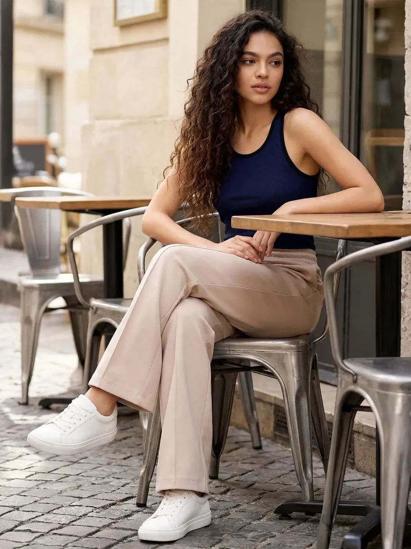 تومي لايف TOMMY Textured Wide Leg Palazzo Pants with Drawstring Waist
