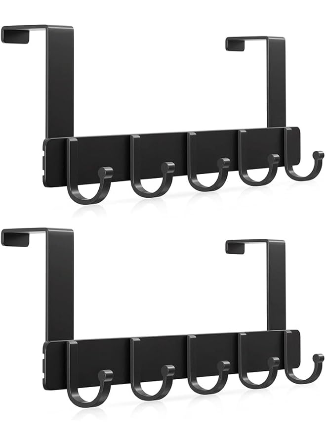 promass Over Door Hooks Door Hanger,Over The Door Towel Rack with 6 Coat Hooks for Hanging,Door Coat Hanger Rack for Towels,Clothes,Back of Bathroom,2PCS,Black,20 x 40cm - Image 1