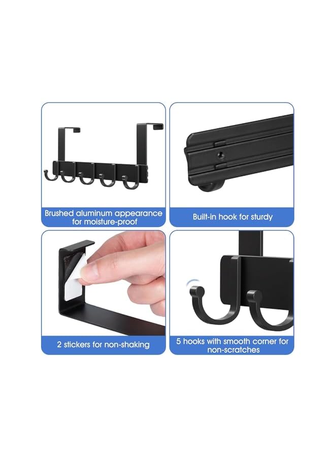 promass Over Door Hooks Door Hanger,Over The Door Towel Rack with 6 Coat Hooks for Hanging,Door Coat Hanger Rack for Towels,Clothes,Back of Bathroom,2PCS,Black,20 x 40cm - Image 3