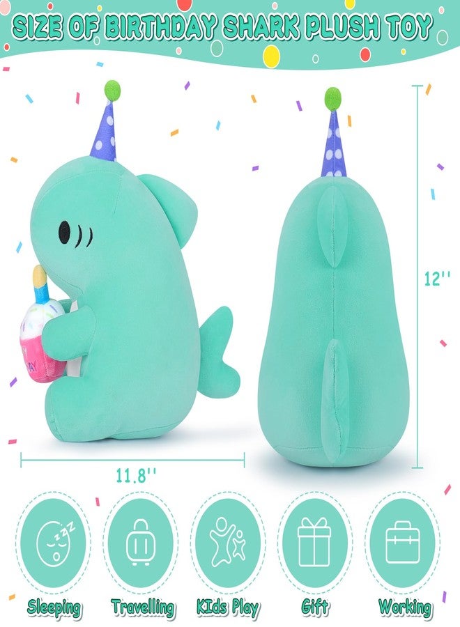 Auspicious beginning Birthday Gift Shark Plush Stuffed Animal, 11.8'' Kawaii Soft Birthday Shark Plush Toys with Holding Cute Cake Gift for Girls Boys, Children's Day, Anniversary - Image 2
