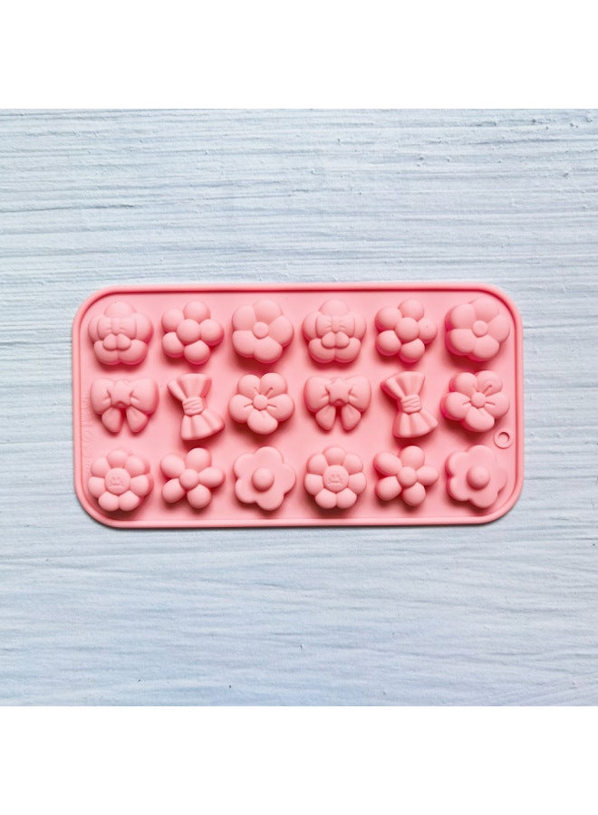 18-piece Flower Bow 542 Chocolate Silicone Mold Candy Pudding Dessert Mold Baking Utensils-Color:Rice Powder