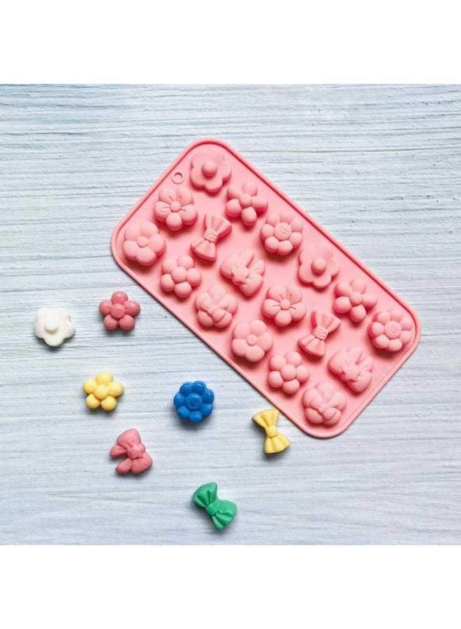 18-piece Flower Bow 542 Chocolate Silicone Mold Candy Pudding Dessert Mold Baking Utensils-Color:Rice Powder