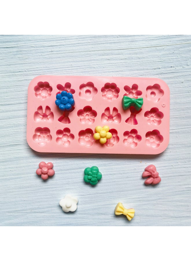 18-piece Flower Bow 542 Chocolate Silicone Mold Candy Pudding Dessert Mold Baking Utensils-Color:Rice Powder