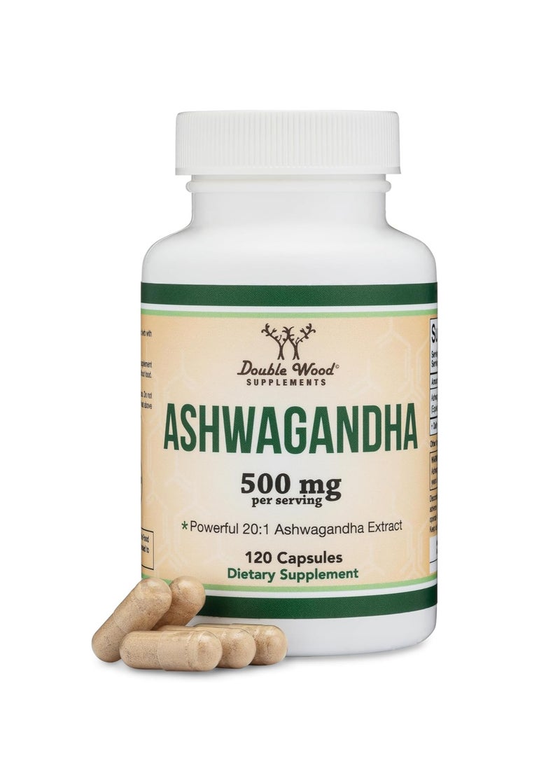 Double Wood Supplements Ashwagandha Adaptogen Stress Relief 500 mg Per Serving 120 capsules - Image 1