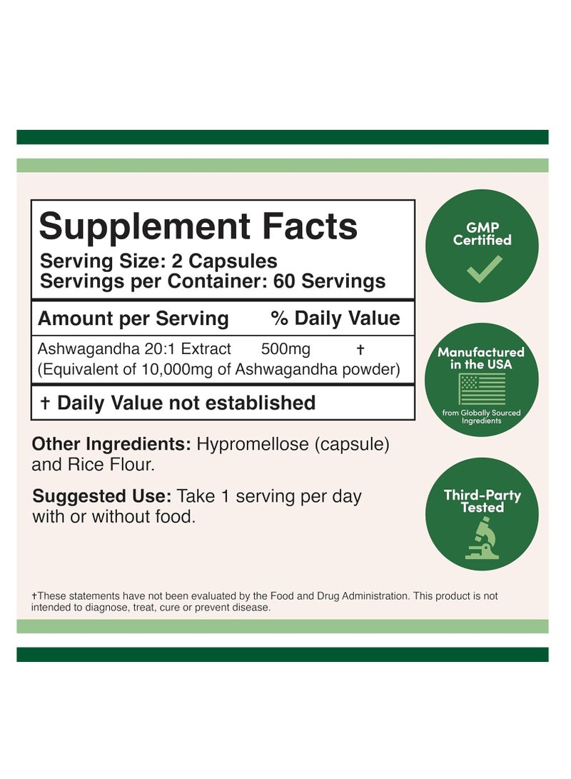 Double Wood Supplements Ashwagandha Adaptogen Stress Relief 500 mg Per Serving 120 capsules - Image 2