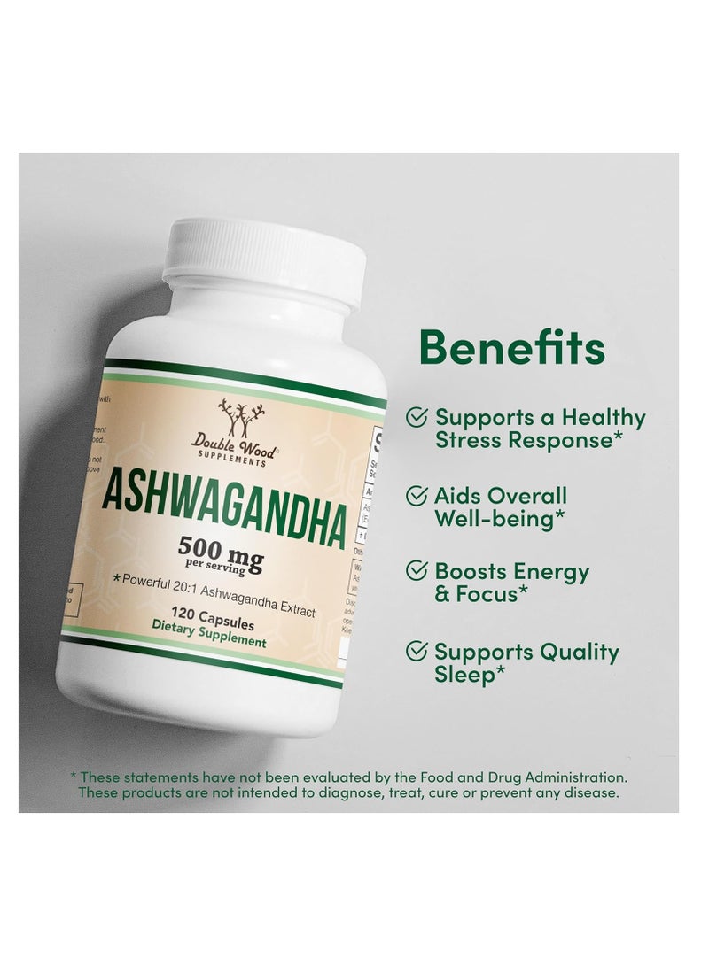 Double Wood Supplements Ashwagandha Adaptogen Stress Relief 500 mg Per Serving 120 capsules - Image 3