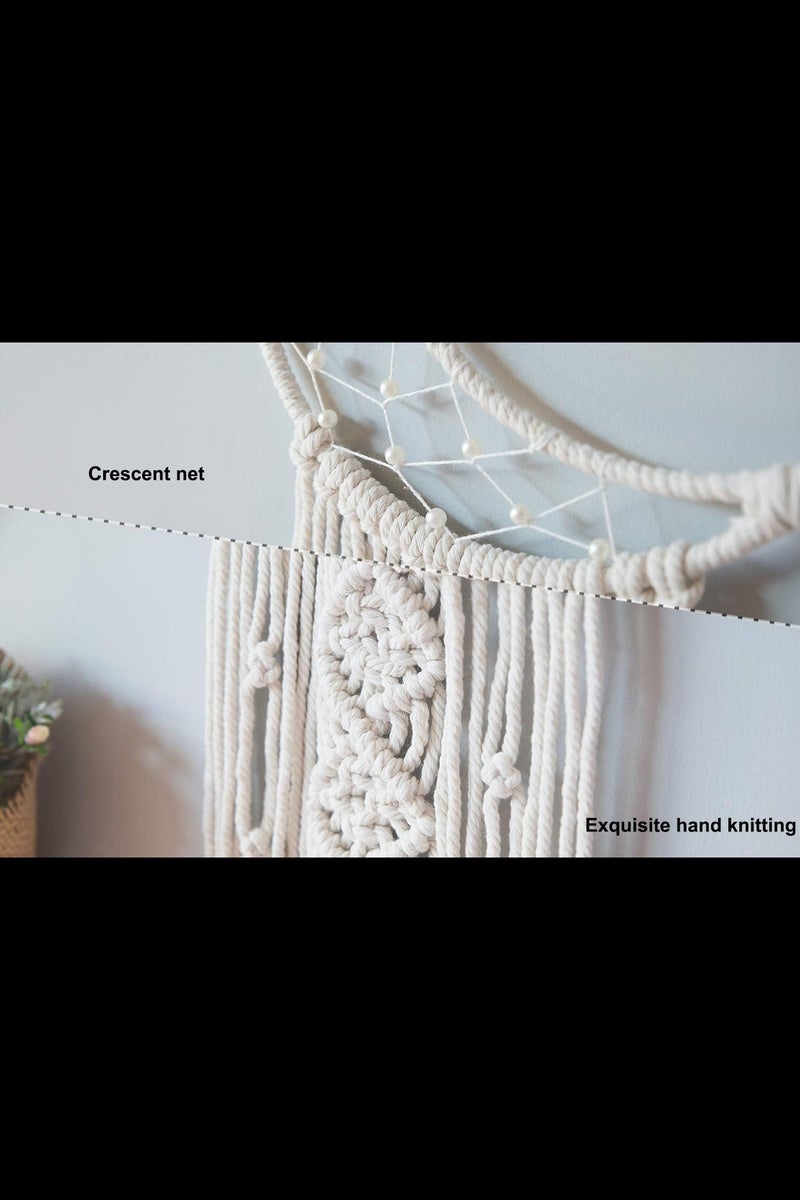 أفاكرافت معلقة حائط مكرمية معلقة على الحائط، ماسك الأحلام بتصميم نجمة قمرية منسوجة يدويًا بتصميم نجمة قمرية منسوجة من القطن، زينة منزلية زخرفية حرفة يدوية، 15 × 102 سم - Image 4