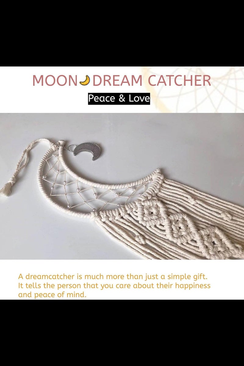 أفاكرافت معلقة حائط مكرمية معلقة على الحائط، ماسك الأحلام بتصميم نجمة قمرية منسوجة يدويًا بتصميم نجمة قمرية منسوجة من القطن، زينة منزلية زخرفية حرفة يدوية، 15 × 102 سم - Image 2