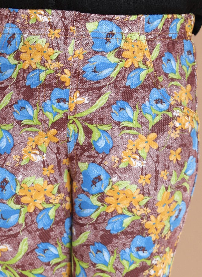 StyleStone Girls Grey & Blue Floral Printed Cotton Jeggings - Image 5
