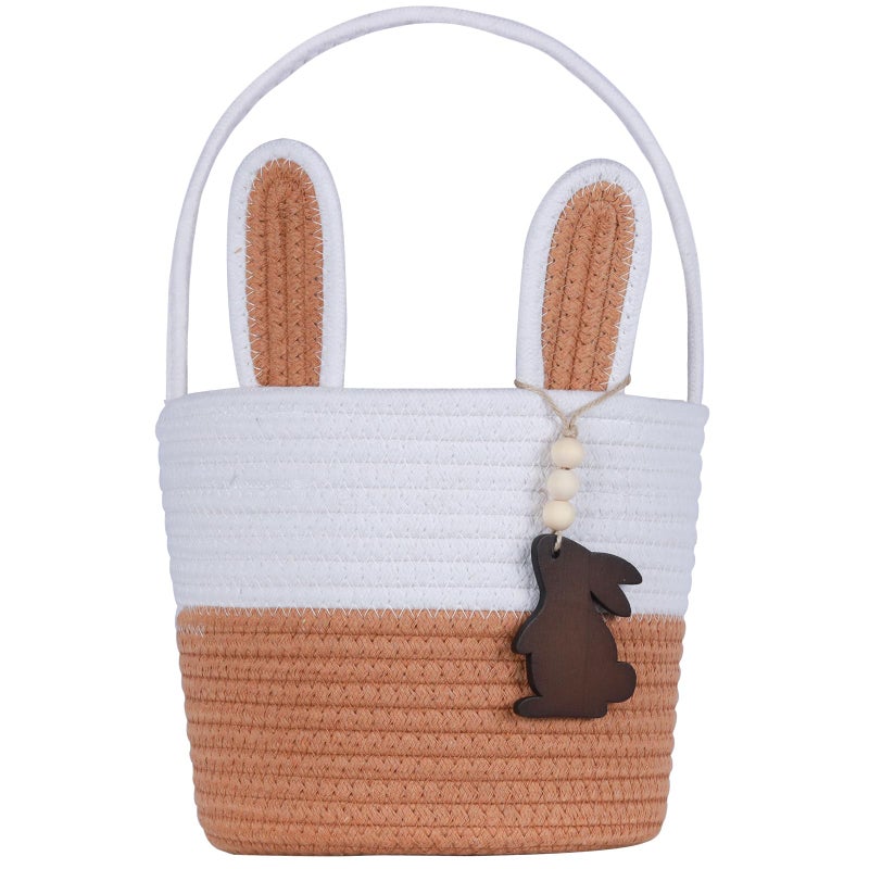 K-MLICE Easter Basket Empty Easter Baskets for Kids Boys Girls with Bunny Tag Egg Basket Eater Gifts Basket Toddler Teens Babys First Easter Basket with Handle Brown - Image 2