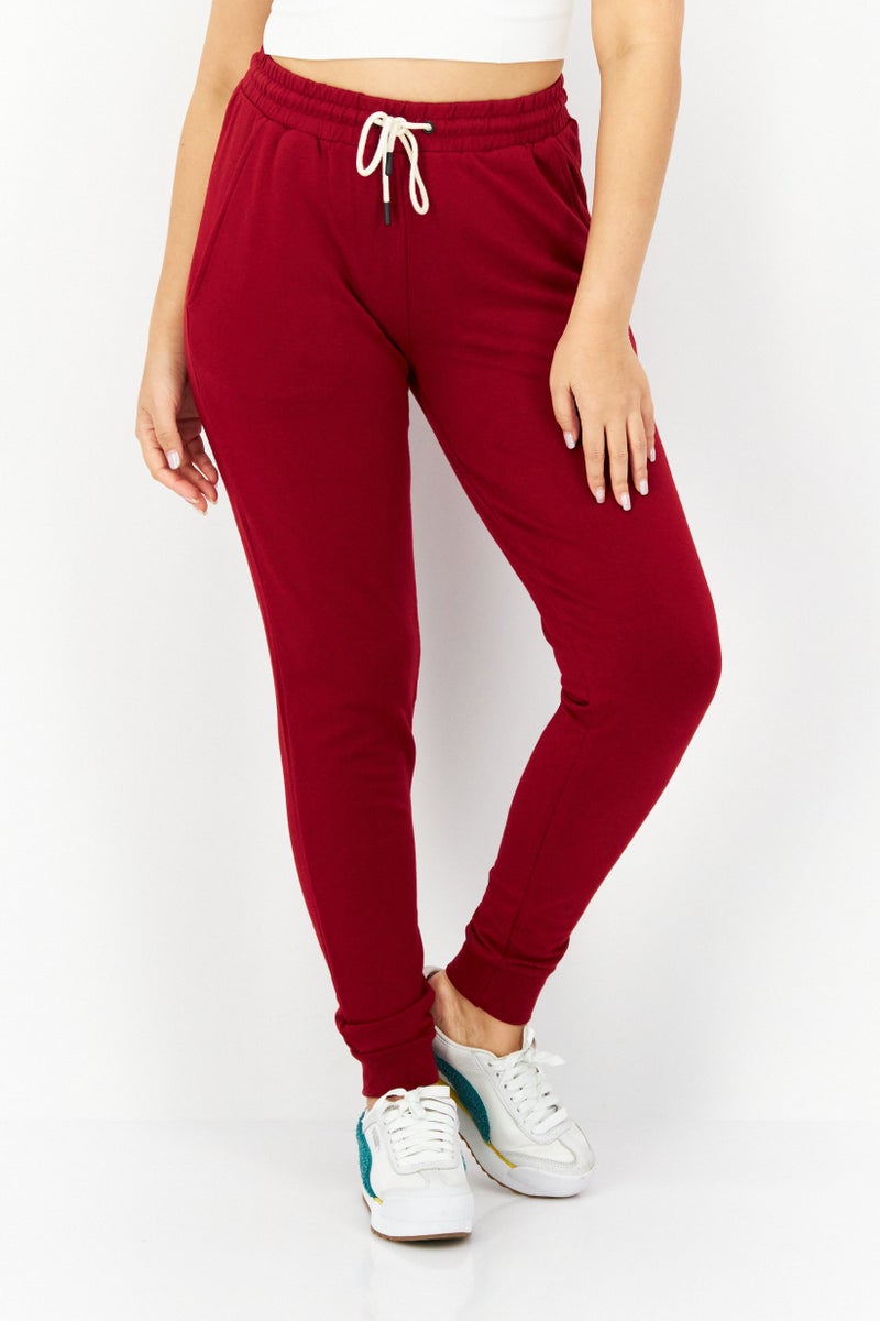 Lark Women Drawstring Plain Jogger Pants, Maroon  - Image 1