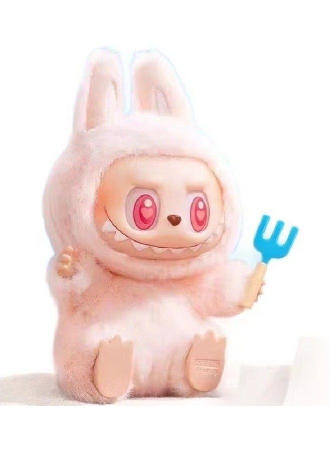 Second-Generation Sit-Down Party Series - Labubu - Vinyl Plush Toy (Shy Style),Pink Doll Trendy Pendant Keychain,17 cm - Image 1