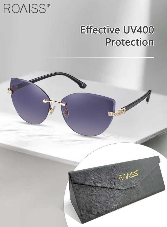 roaiss Women's Cat Eye Rimless Sunglasses, UV400 Protection Sun Glasses with Black Temples, Fashion Anti-glare Sun Shades for Women with Glasses Case, 57mm - Image 2