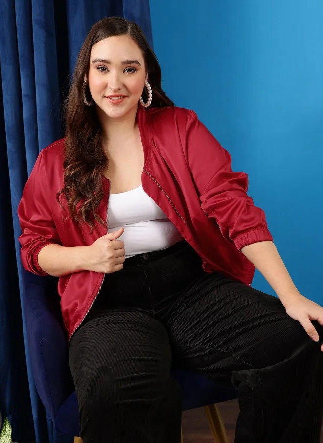 CURVY STREET Red Bomber Jacket for Women