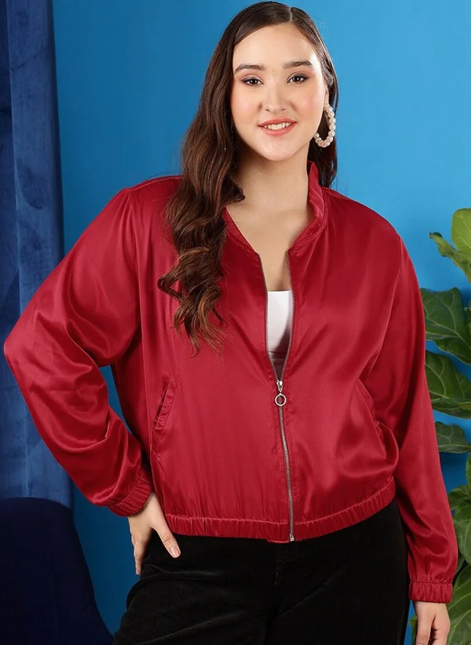 CURVY STREET Red Bomber Jacket for Women