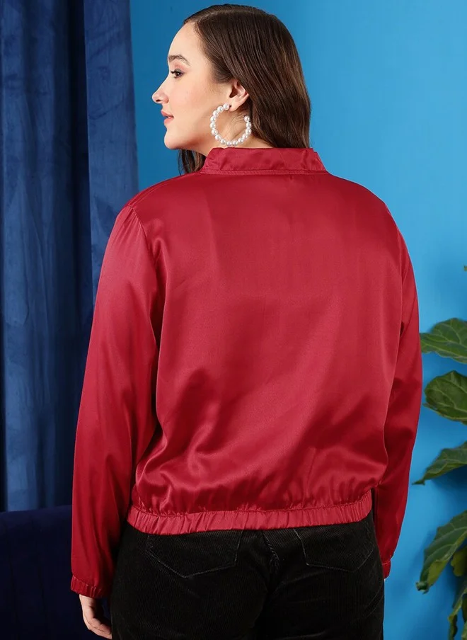 CURVY STREET Red Bomber Jacket for Women