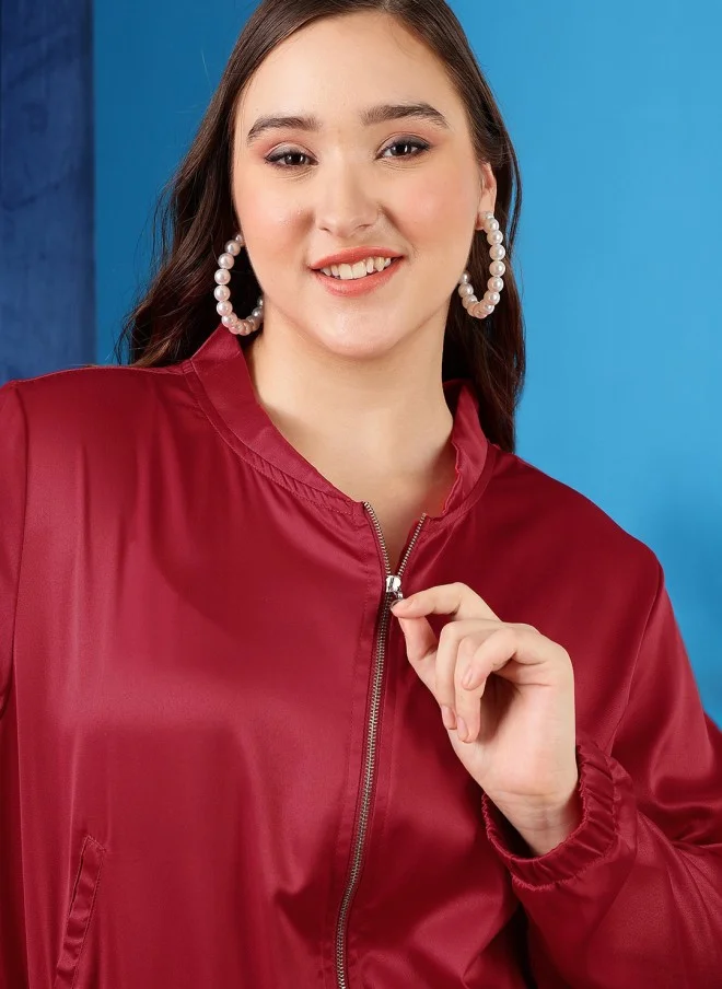 CURVY STREET Red Bomber Jacket for Women