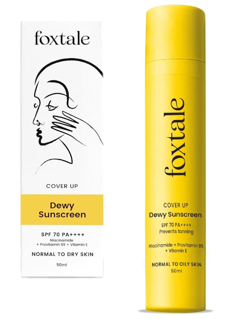 foxtale SPF 70 Niacinamide Dewy Sunscreen with PA++++ For Dewy Sun Protection|Prevents Tan|Lightenweight, Non Greasy, No White Cast|Anti-Tan Formula|For Men & Women|For all skin type,50 Ml - Image 1