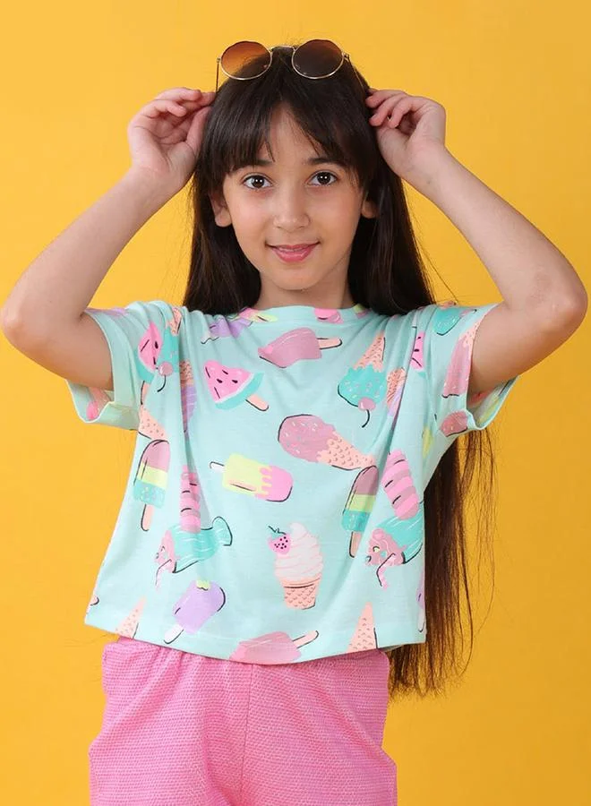 Anthrilo Ice Cream Print Round Neck T-Shirt