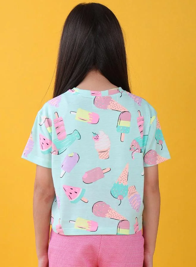 Anthrilo Ice Cream Print Round Neck T-Shirt