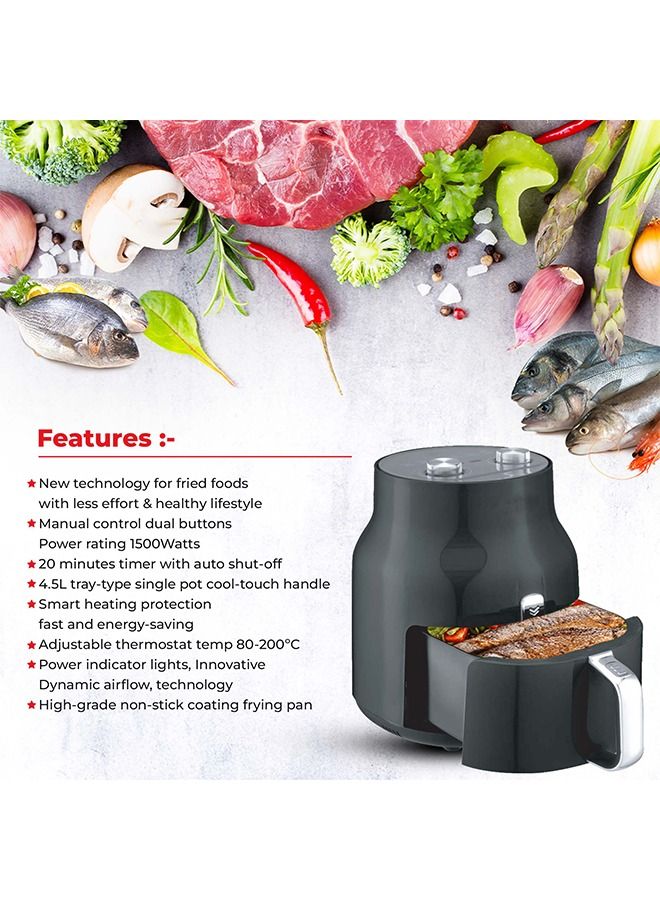 ستارجولد مقلاة هوائية سعة 4.5 لتر، مقلاة هوائية خالية من الزيت للطهي الصحي كل يوم، تقنية الهواء السريع 1500 واط، دوران الهواء الساخن، التحكم في درجة الحرارة، وظيفة مؤشر الطاقة، مقلاة - Image 5