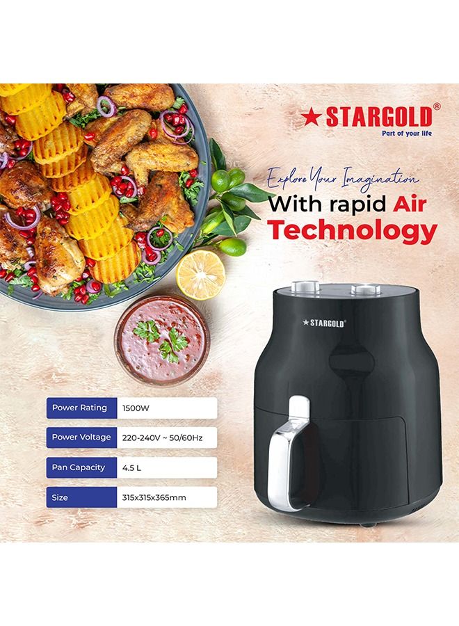 ستارجولد مقلاة هوائية سعة 4.5 لتر، مقلاة هوائية خالية من الزيت للطهي الصحي كل يوم، تقنية الهواء السريع 1500 واط، دوران الهواء الساخن، التحكم في درجة الحرارة، وظيفة مؤشر الطاقة، مقلاة - Image 4