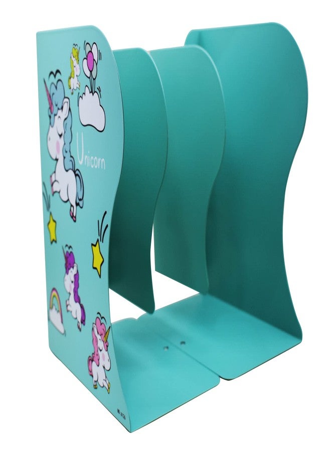 Aarvi Metal Book Shelf/Book Rack Adjustable Bookend Stand Holder in Unicorn Theme for Kids/Boys/Girls Home (Sea Green) - Image 3