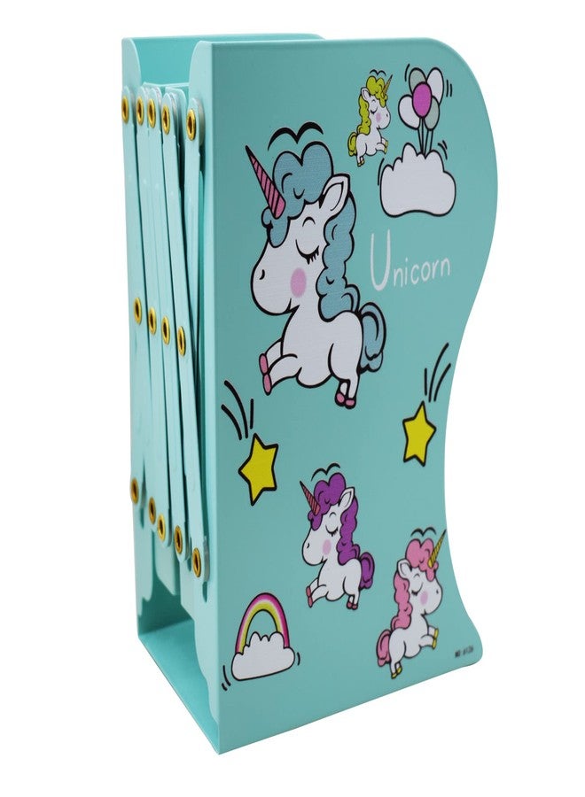 Aarvi Metal Book Shelf/Book Rack Adjustable Bookend Stand Holder in Unicorn Theme for Kids/Boys/Girls Home (Sea Green) - Image 1