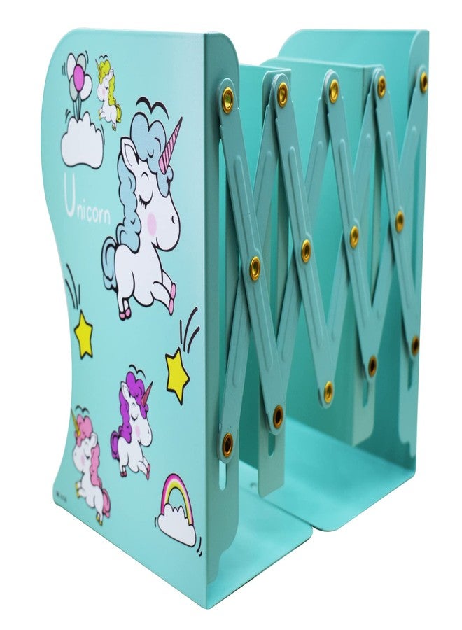 Aarvi Metal Book Shelf/Book Rack Adjustable Bookend Stand Holder in Unicorn Theme for Kids/Boys/Girls Home (Sea Green) - Image 2