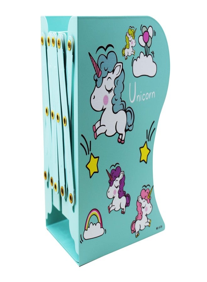 Aarvi Metal Book Shelf/Book Rack Adjustable Bookend Stand Holder in Unicorn Theme for Kids/Boys/Girls Home (Sea Green) - Image 5