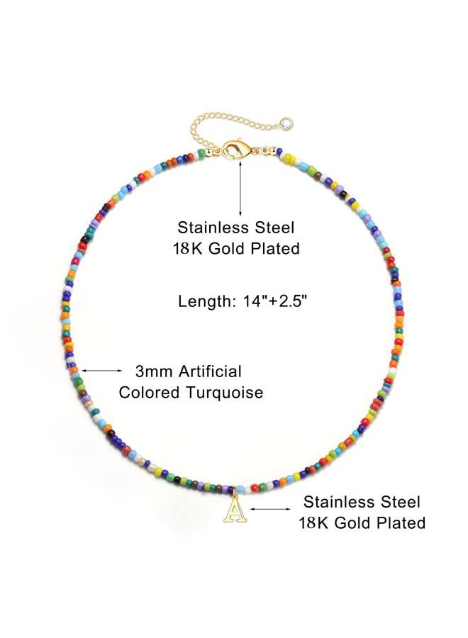 Yoosteel Christmas Gifts for Teen Girls Grandkids - Colorful Beaded Initial Necklace for Girls Jewelry A-Z Letter Choker Necklace Birthday Gifts Stocking Stuffers for Teenage Girl Women Gifts, 14 - Image 5