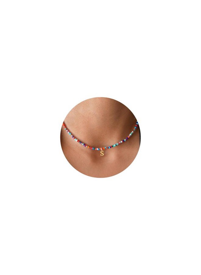 Yoosteel Christmas Gifts for Teen Girls Grandkids - Colorful Beaded Initial Necklace for Girls Jewelry A-Z Letter Choker Necklace Birthday Gifts Stocking Stuffers for Teenage Girl Women Gifts, 14 - Image 1
