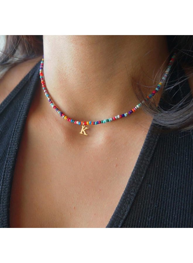 Yoosteel Christmas Gifts for Teen Girls Grandkids - Colorful Beaded Initial Necklace for Girls Jewelry A-Z Letter Choker Necklace Birthday Gifts Stocking Stuffers for Teenage Girl Women Gifts, 14 - Image 2