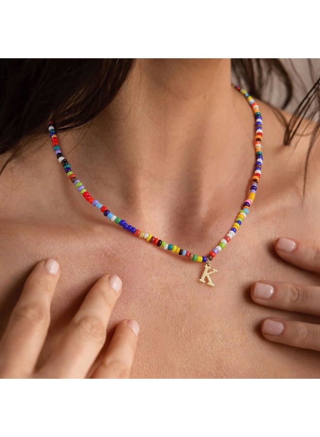 Yoosteel Christmas Gifts for Teen Girls Grandkids - Colorful Beaded Initial Necklace for Girls Jewelry A-Z Letter Choker Necklace Birthday Gifts Stocking Stuffers for Teenage Girl Women Gifts, 14 - Image 3